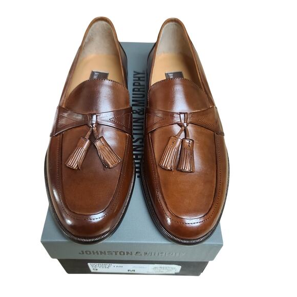 Johnston & Murphy Saddle Tan Leather Italian Handcrafted Tassel Loafers NEW 9 M - Picture 2 of 6